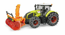 Carica l'immagine nel visualizzatore di Gallery, BRUDER Trattore Claas Axion 950 con catene e fresa neve 03017
