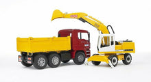 Carica l'immagine nel visualizzatore di Gallery, BRUDER MAN TGA camion con scavatrice Liebherr 02751