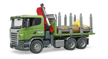 Carica l'immagine nel visualizzatore di Gallery, BRUDER SCANIA R-Series trasporto 3 tronchi con gru 03524