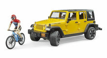 Carica l'immagine nel visualizzatore di Gallery, BRUDER Jeep Wrangler Rubicon Unlimited con mountain bike e ciclista 02543