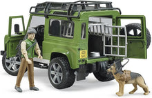 Carica l'immagine nel visualizzatore di Gallery, BRUDER Land Rover Defender Station Wagon con forestale e cane 02587