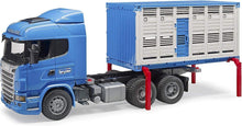 Carica l'immagine nel visualizzatore di Gallery, BRUDER Scania R-Series camion trasporto bestiame con un bovino 03549
