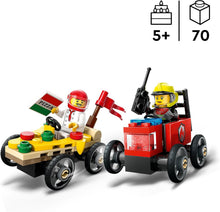 Carica l'immagine nel visualizzatore di Gallery, LEGO CITY Pack veicoli da corsa: pizzaiolo contro pompiere 60458