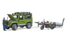 Carica l'immagine nel visualizzatore di Gallery, BRUDER Land Rover Defender con rimorchio e Ducati Scrambler Full Throttle 02589