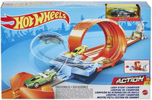 Carica l'immagine nel visualizzatore di Gallery, HOT WHEELS Pista Acrobazie nel Loop con Lanciatore Doppio, Rampa a Molla GTV13