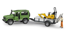 Carica l'immagine nel visualizzatore di Gallery, Land Rover Defender c/rim.trasp. JCB Micro escavatore con figura BRUDER 02593
