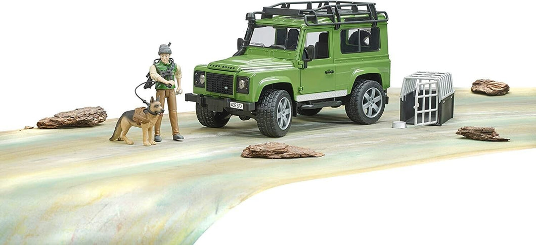 BRUDER Land Rover Defender Station Wagon con forestale e cane 02587