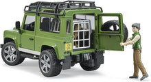 Carica l'immagine nel visualizzatore di Gallery, BRUDER Land Rover Defender Station Wagon con forestale e cane 02587
