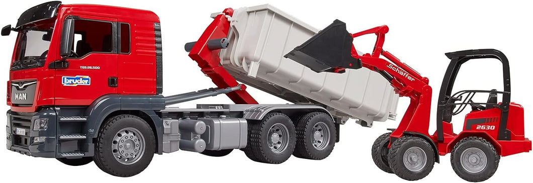 BRUDER MAN TGS camion container ribaltabile con Schaeffer 03767