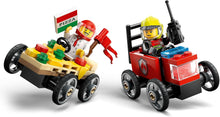 Carica l&#39;immagine nel visualizzatore di Gallery, LEGO CITY Pack veicoli da corsa: pizzaiolo contro pompiere 60458
