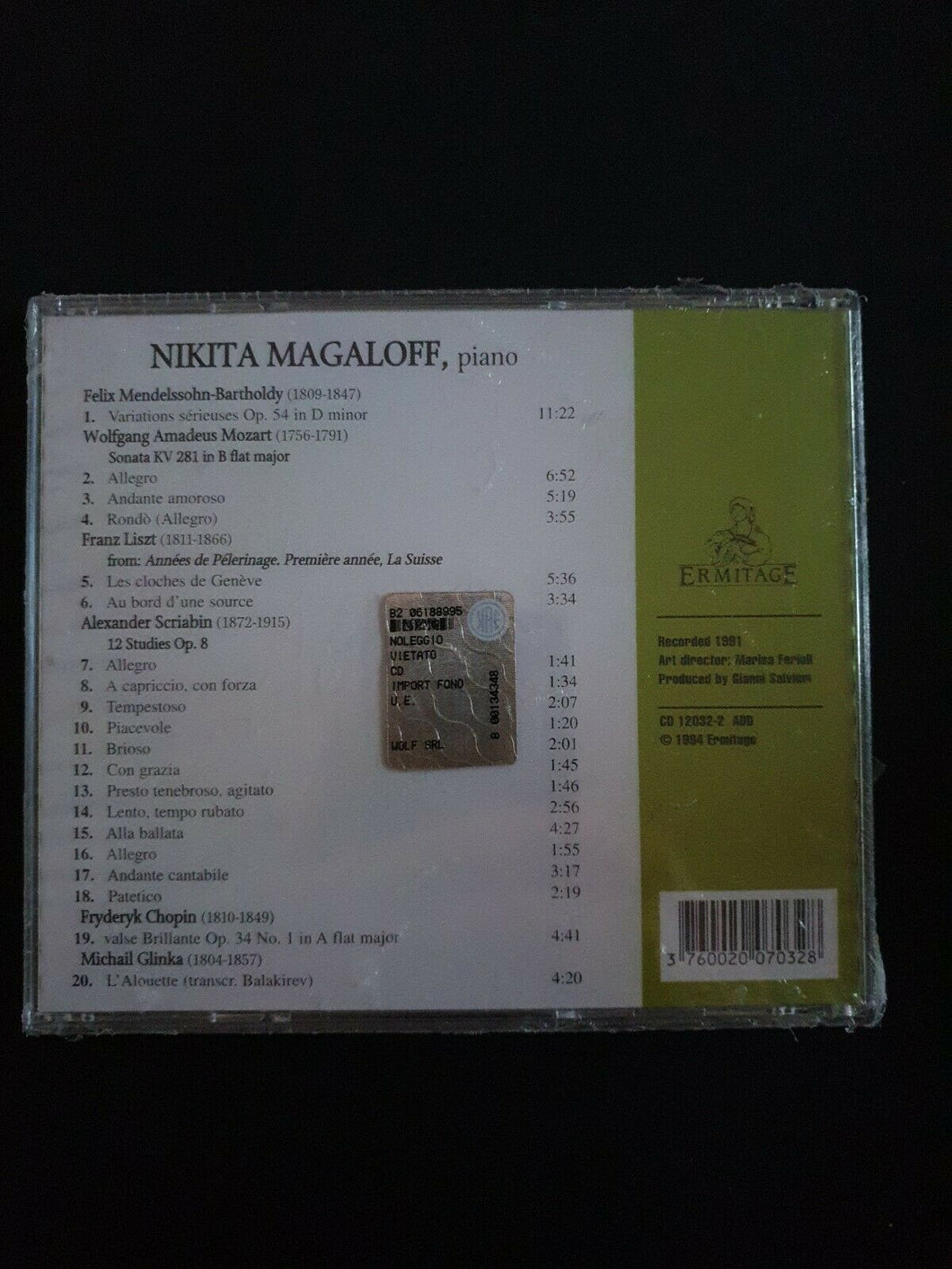 NIKITA MAGALOFF* Piano* 20 Brani CD Nuovo Sigillato