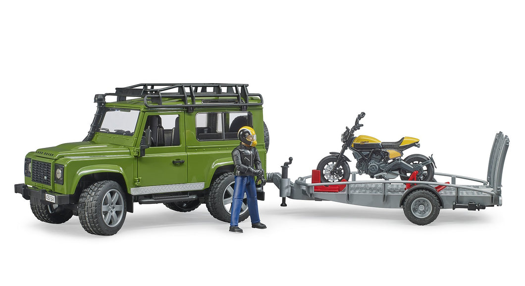 BRUDER Land Rover Defender con rimorchio e Ducati Scrambler Full Throttle 02589